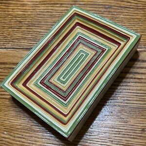 Vintage Gloria Vanderbilt Home soap dish in Geranium Stripe pattern.